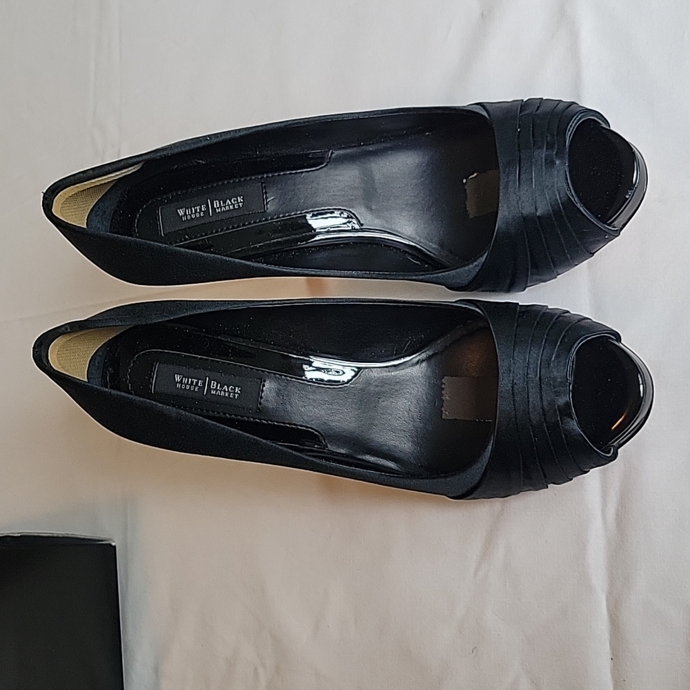 White House Black Market Open Toe Satin Heels - Size 9